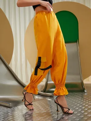 High Waist Ruffle Cargo Pants