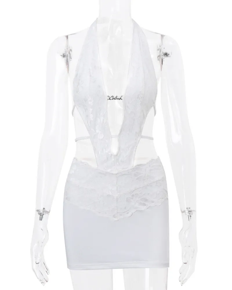 Hollow-Up Cardigan Lace Hip-Wrapped Dress