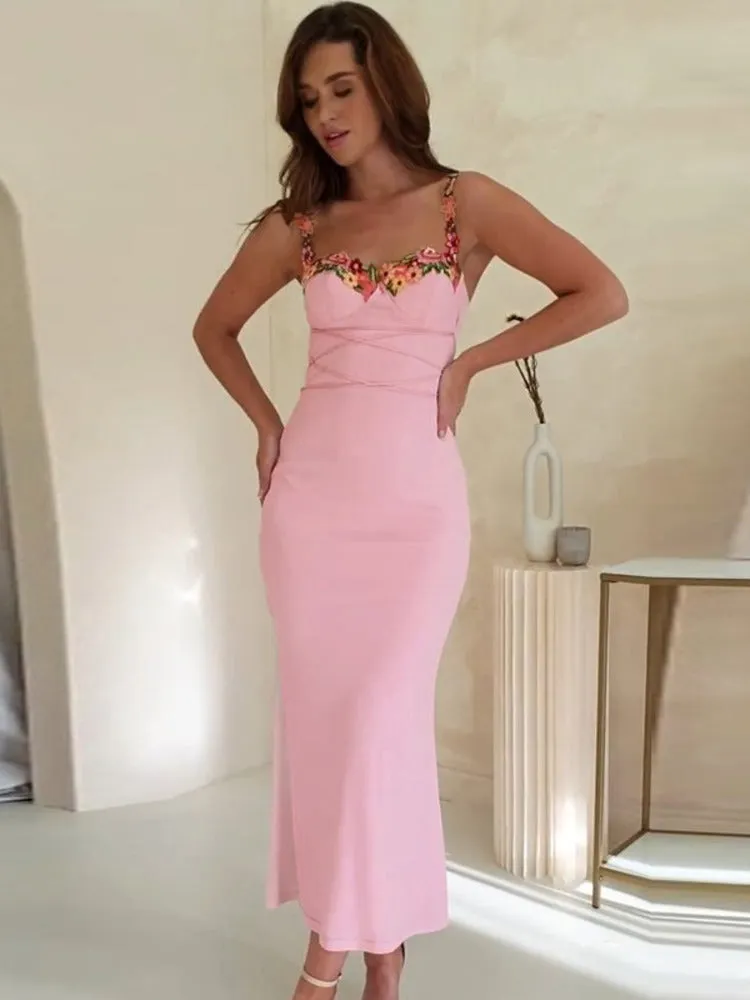 Joanna Spaghetti Strap Print Patchwork Maxi Dress