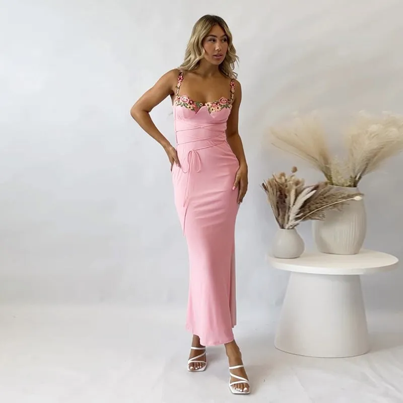 Joanna Spaghetti Strap Print Patchwork Maxi Dress