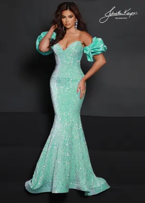 Johnathan Kayne 2641 Size 4 Lilac Long Velvet Sequin Mermaid Prom Dress Puff Sleeve Pageant Gown