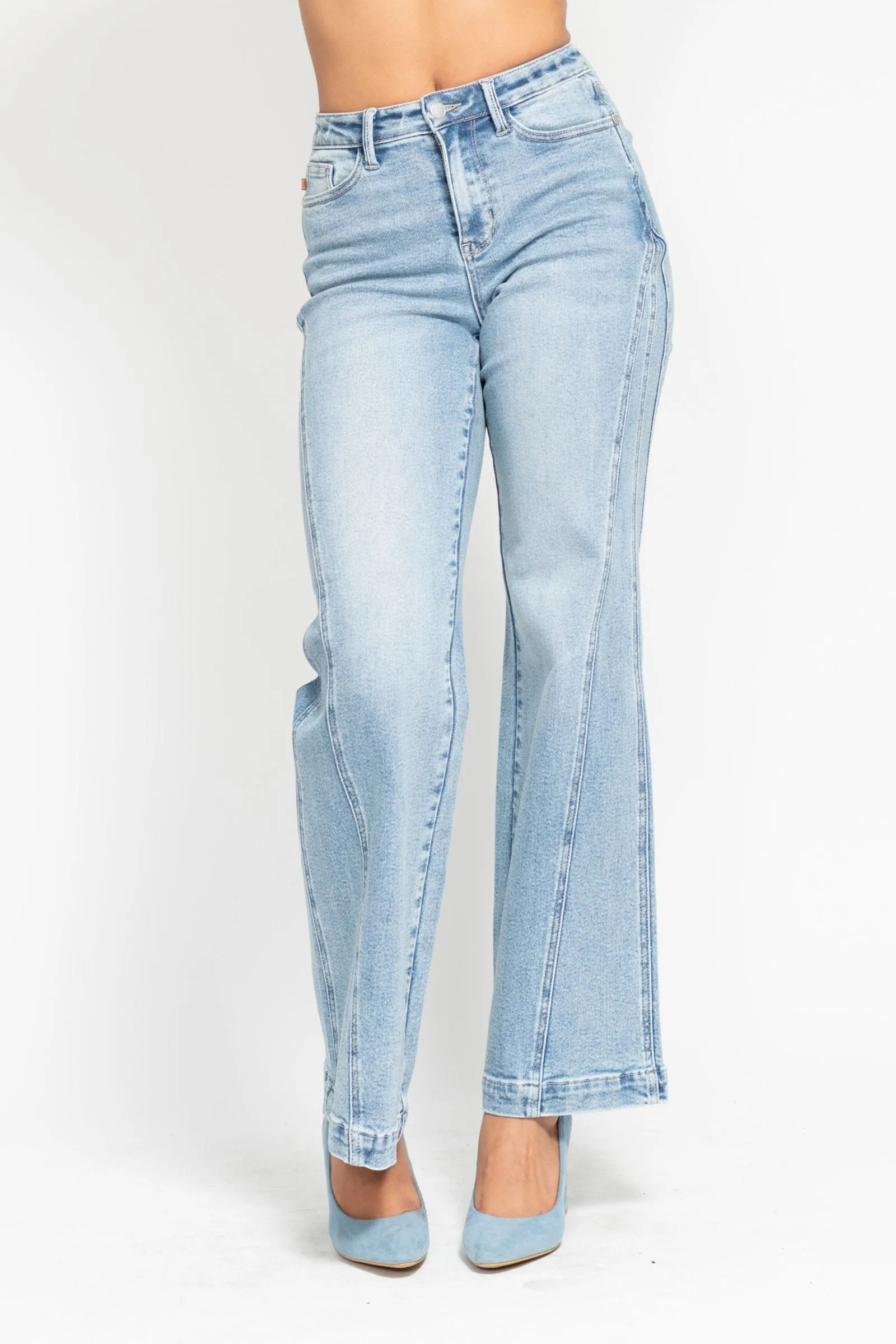 Judy Blue High Waist Side Seam Insert Detail Retro Style Wide Leg Jeans