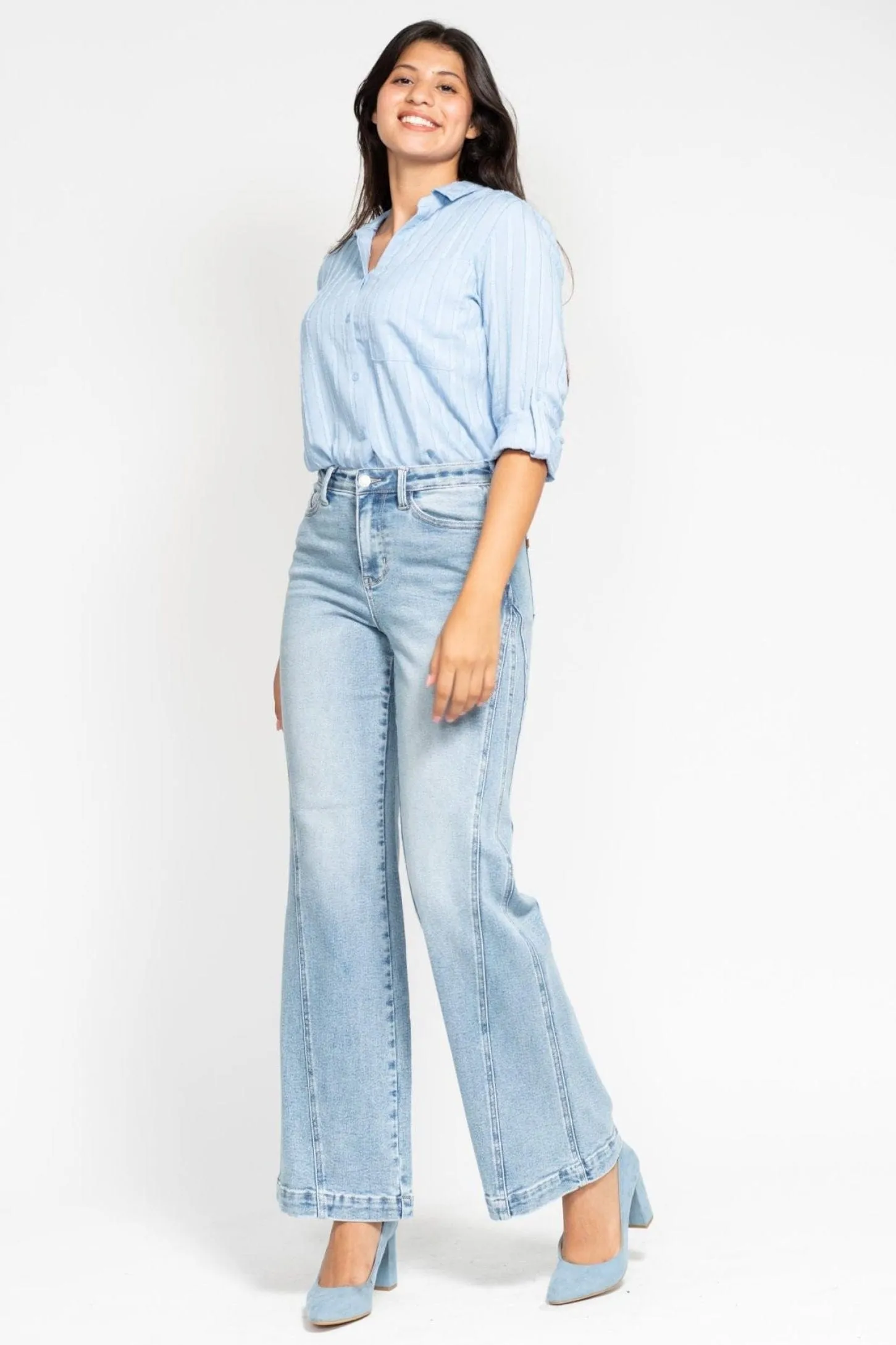 Judy Blue High Waist Side Seam Insert Detail Retro Style Wide Leg Jeans