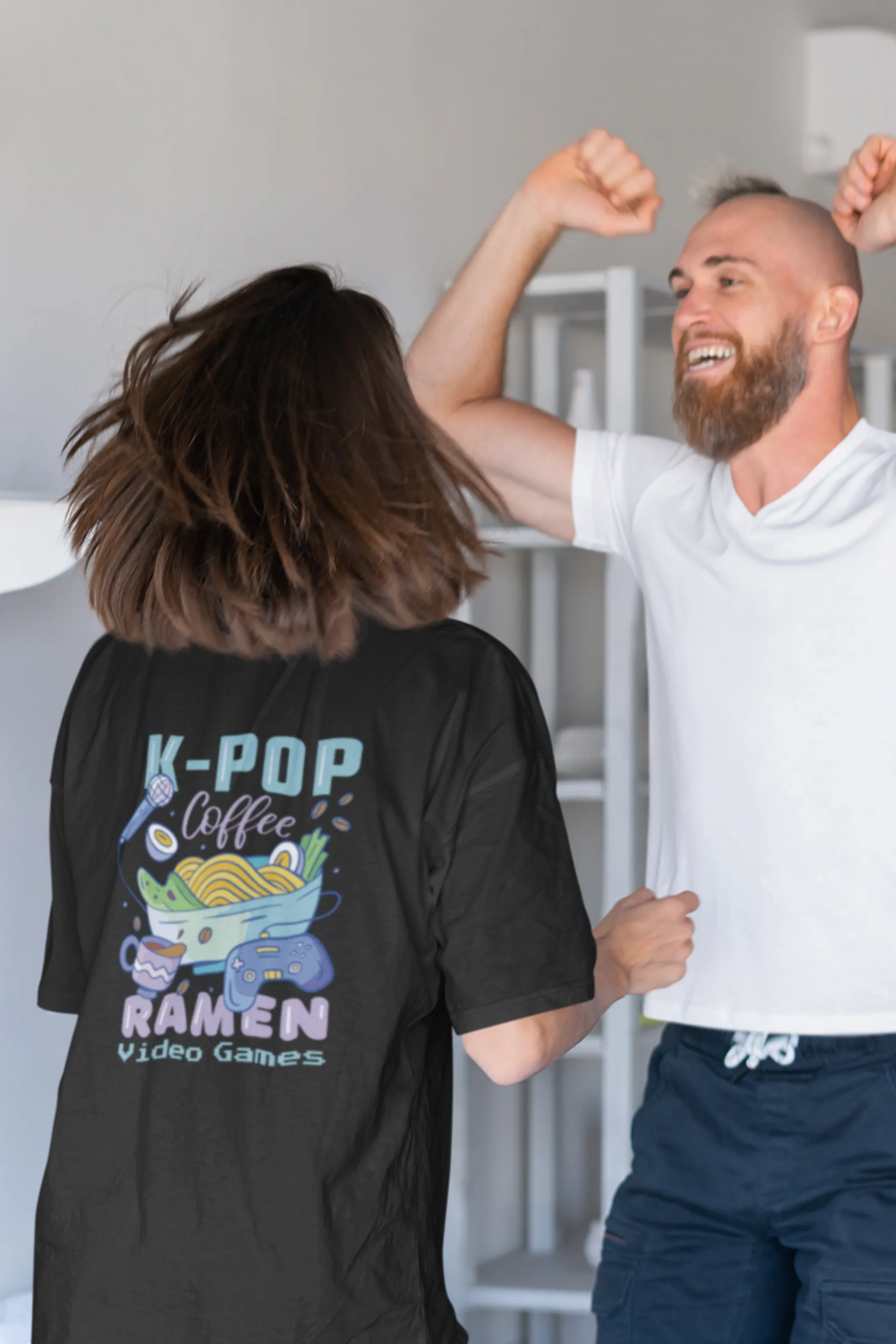 K Pop Ramen Black Printed Oversized T-shirt for women