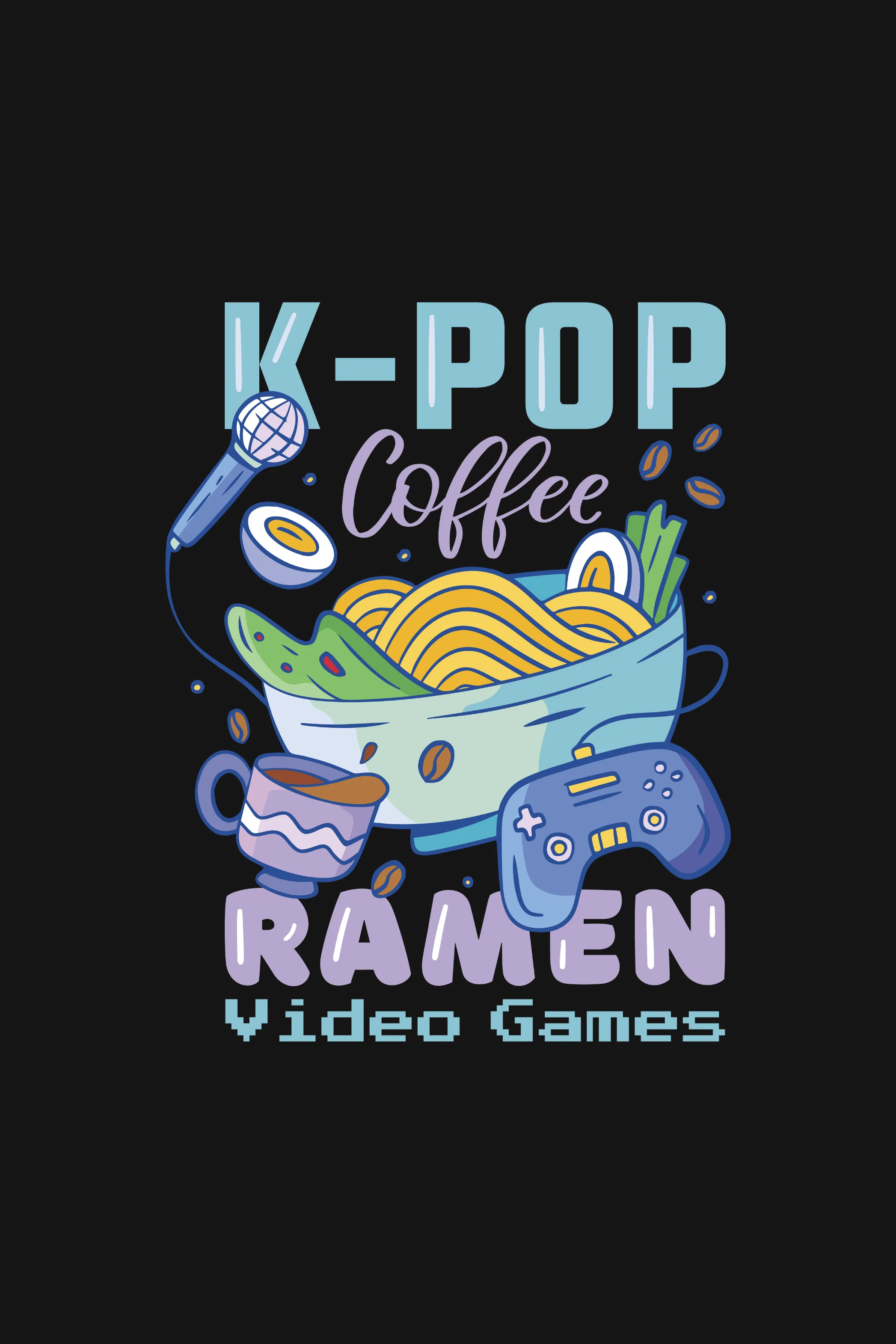 K Pop Ramen Black Printed Oversized T-shirt for women