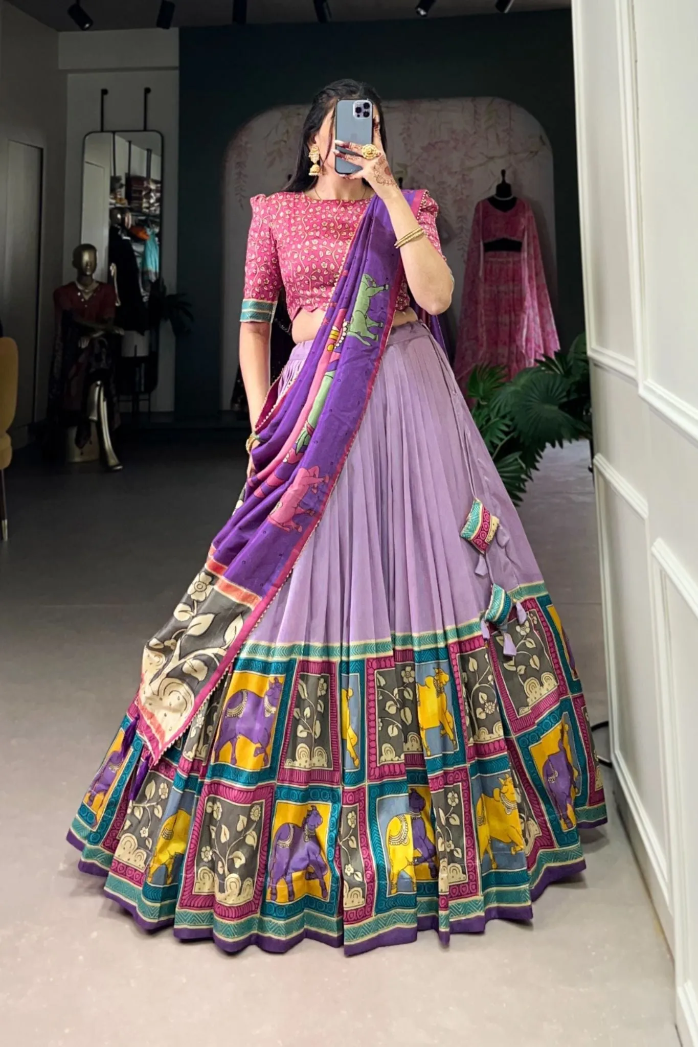 Kalamkari Floral printed South Indian Tradition Lehenga Set