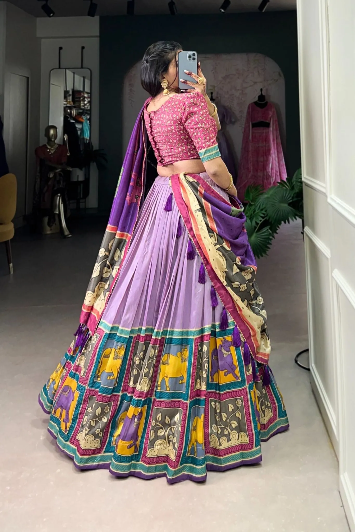 Kalamkari Floral printed South Indian Tradition Lehenga Set