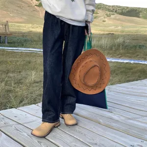 [Korean Style] Dark Washed High Rise Balloon Straight Jeans