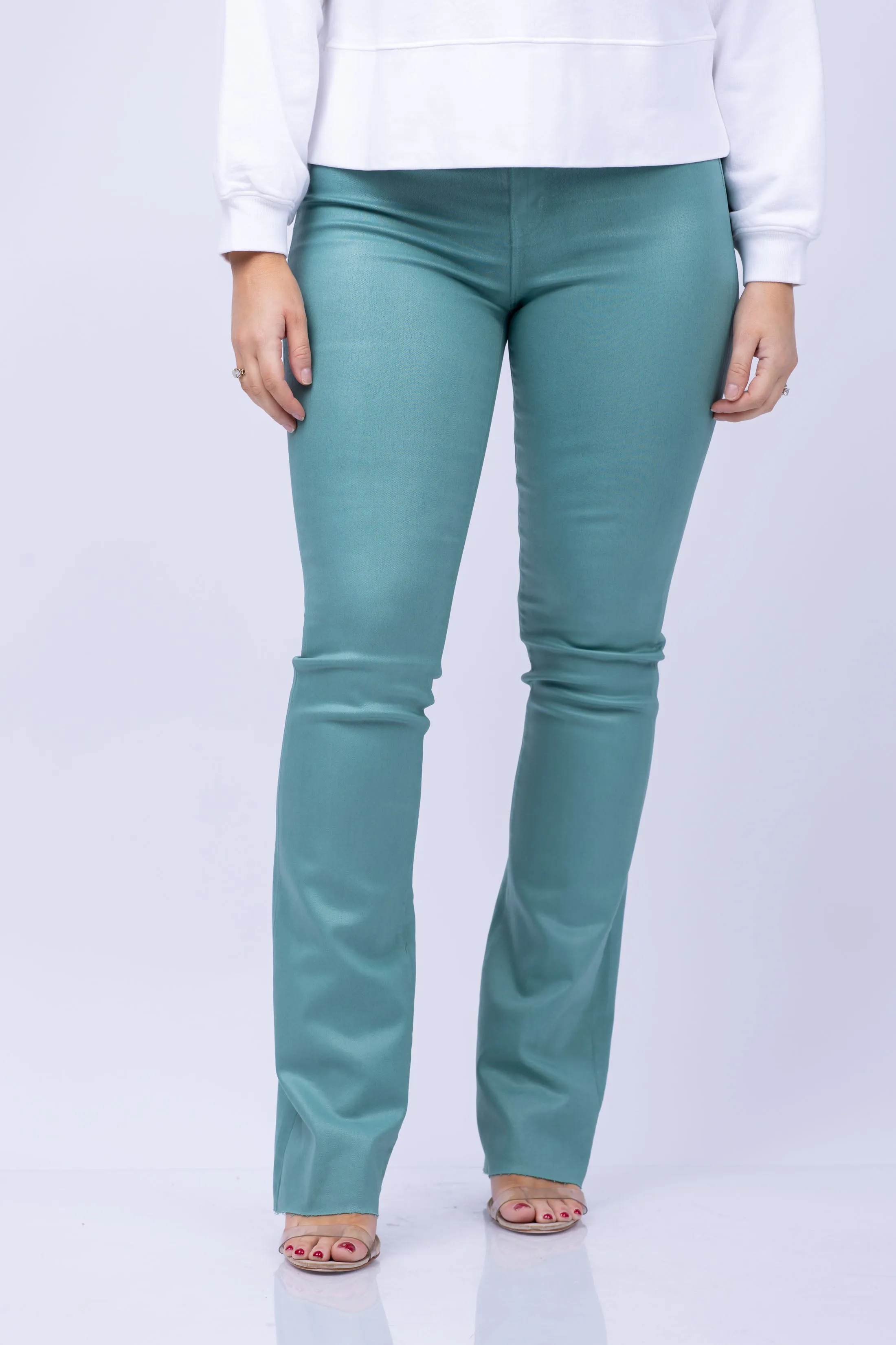 L'AGENCE Ruth High Rise Straight Raw in Green Jasper Coated