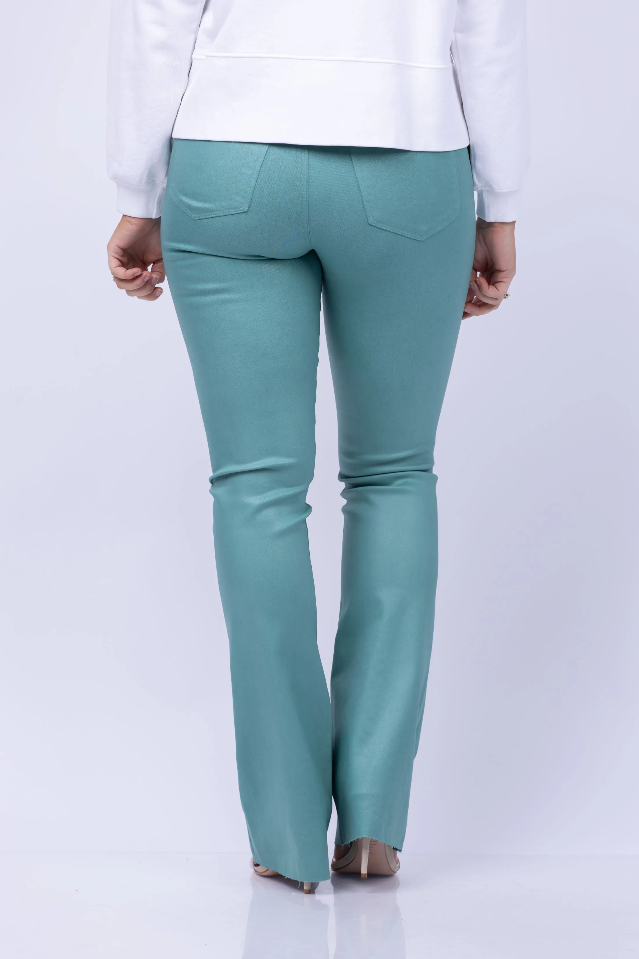 L'AGENCE Ruth High Rise Straight Raw in Green Jasper Coated