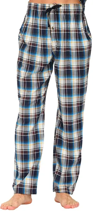 New MoFiz Men's Pajama Pants Sleep Lounge Pants 100% Cotton Light Blue Plaid, Sz L! Retails $30 