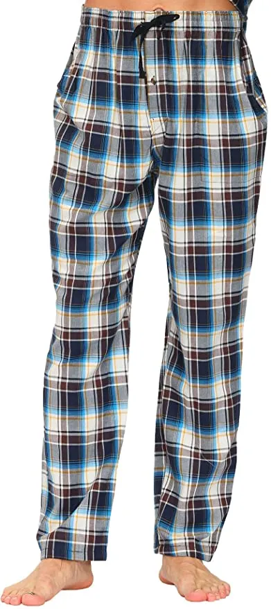 New MoFiz Men's Pajama Pants Sleep Lounge Pants 100% Cotton Light Blue Plaid, Sz L! Retails $30 