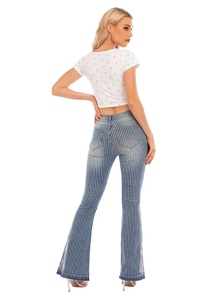 Nvuvu Flared Floral Striped Wide-leg Pants