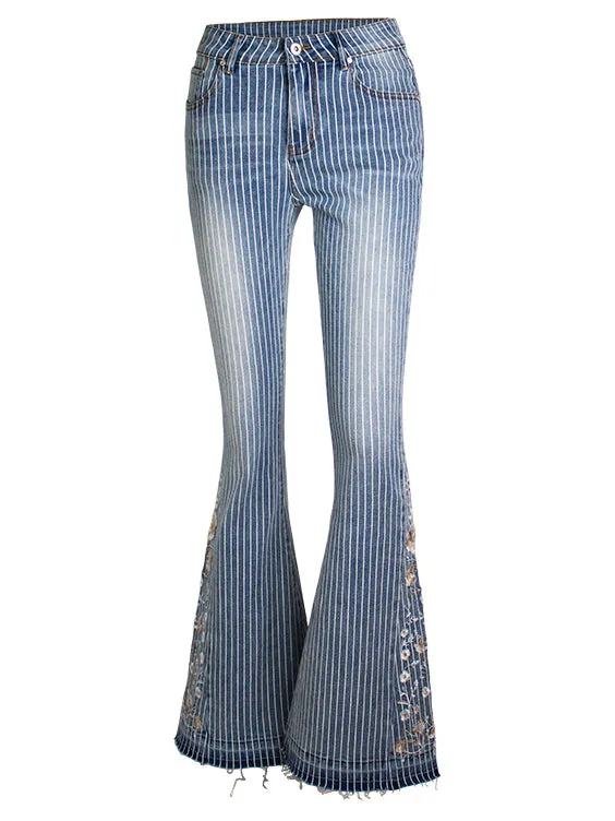 Nvuvu Flared Floral Striped Wide-leg Pants