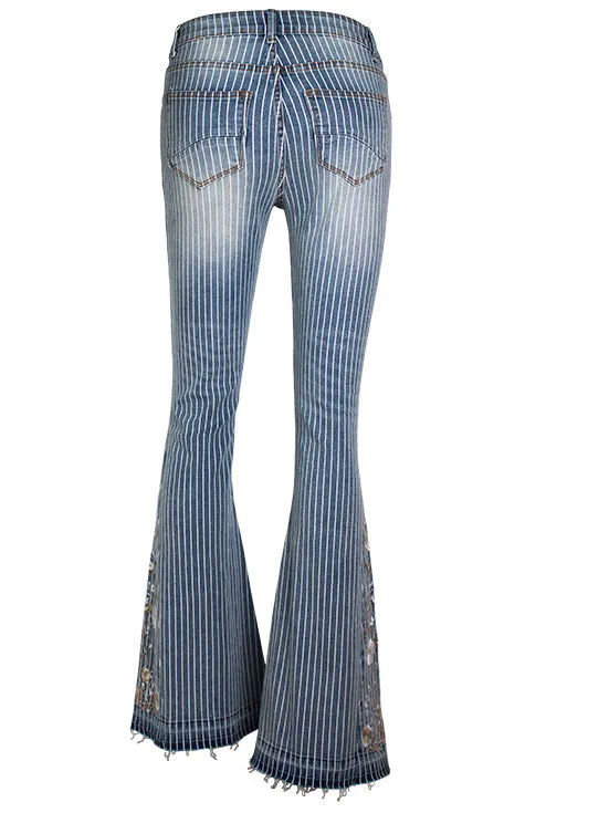 Nvuvu Flared Floral Striped Wide-leg Pants