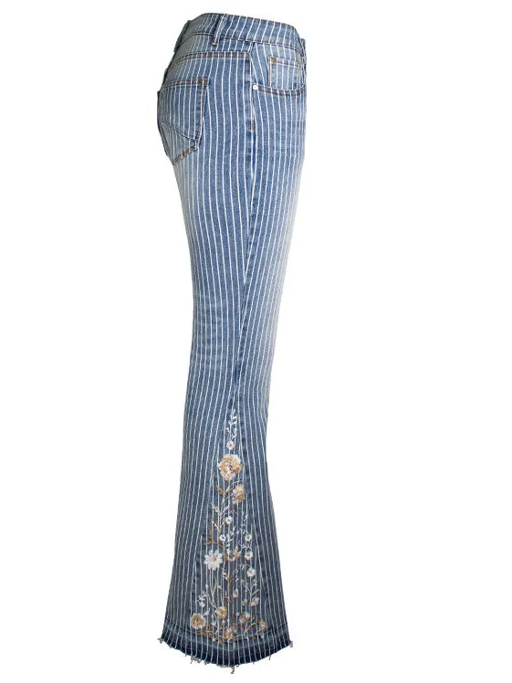 Nvuvu Flared Floral Striped Wide-leg Pants