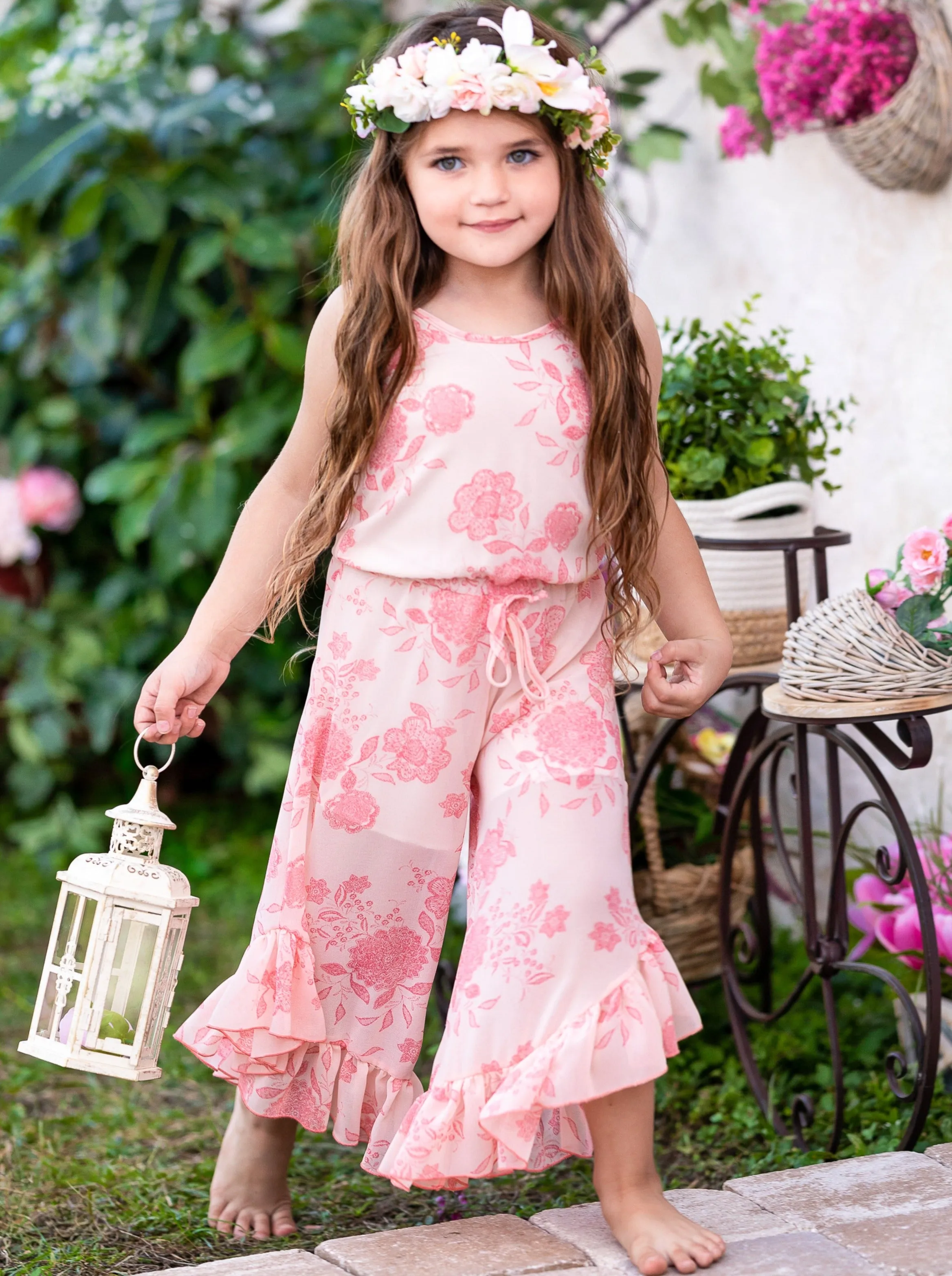 Party In Pink Ruffle Hem Jumpsuit