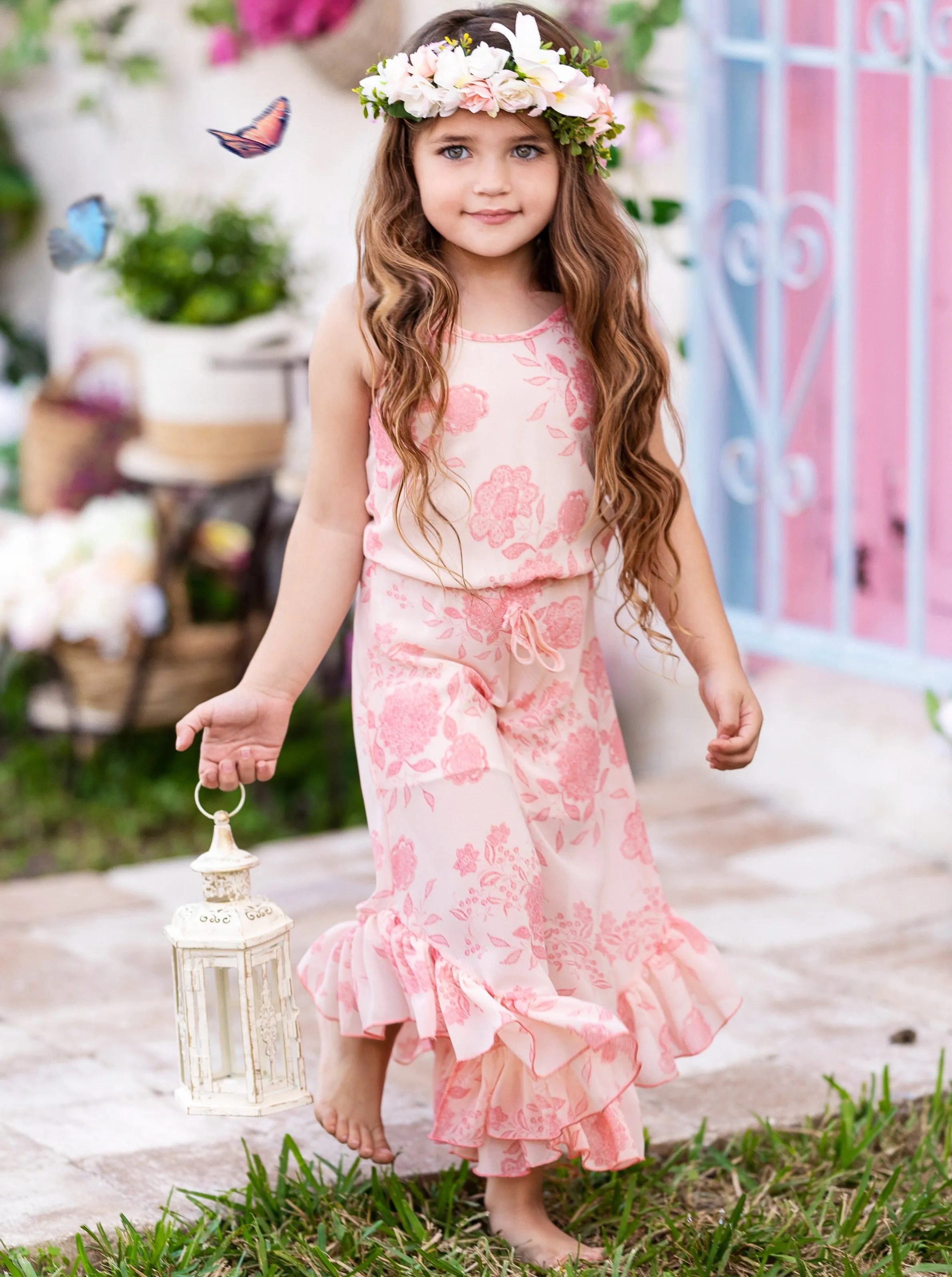 Party In Pink Ruffle Hem Jumpsuit
