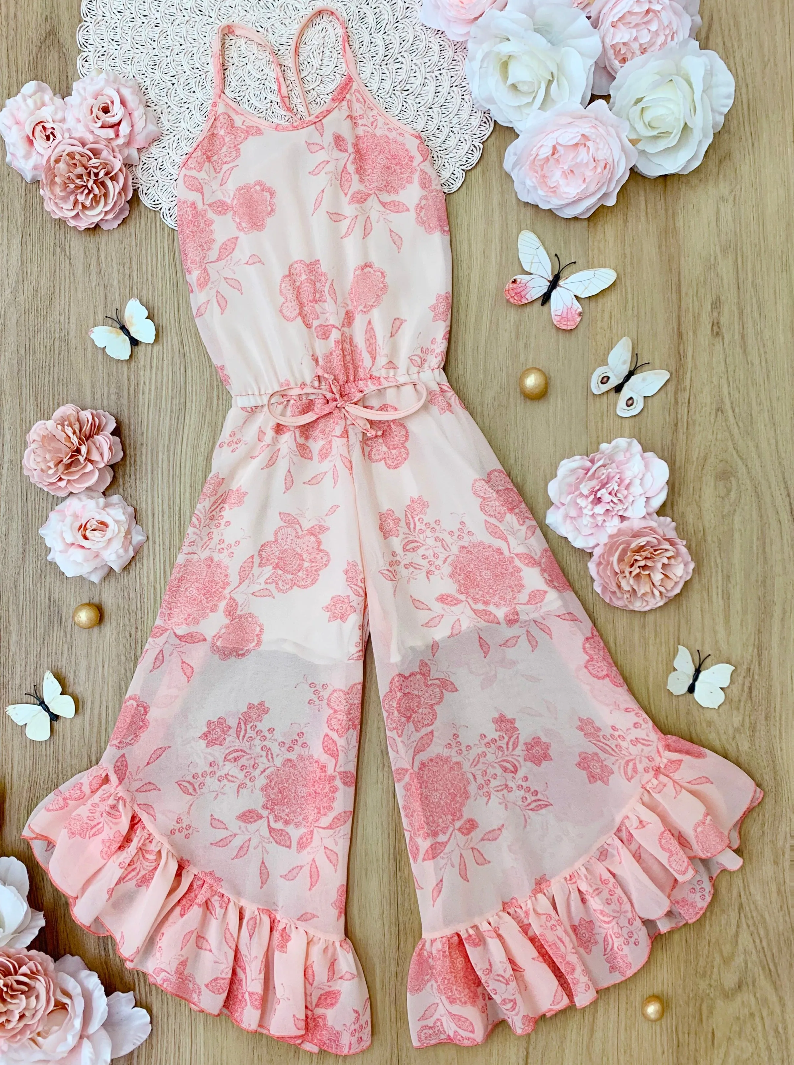 Party In Pink Ruffle Hem Jumpsuit