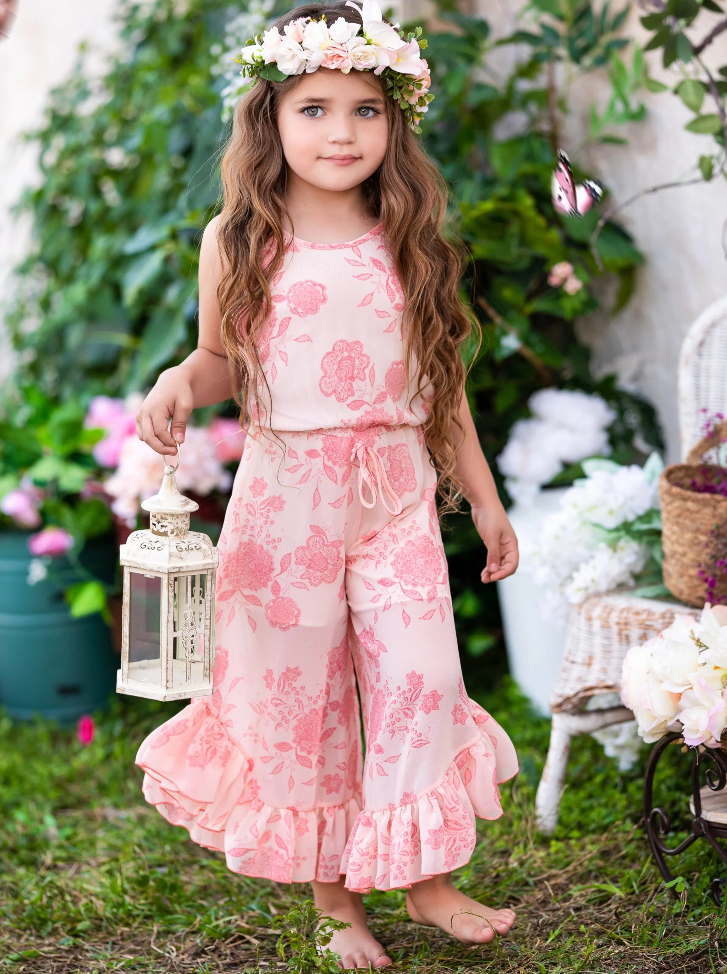 Party In Pink Ruffle Hem Jumpsuit