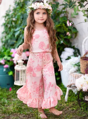 Party In Pink Ruffle Hem Jumpsuit