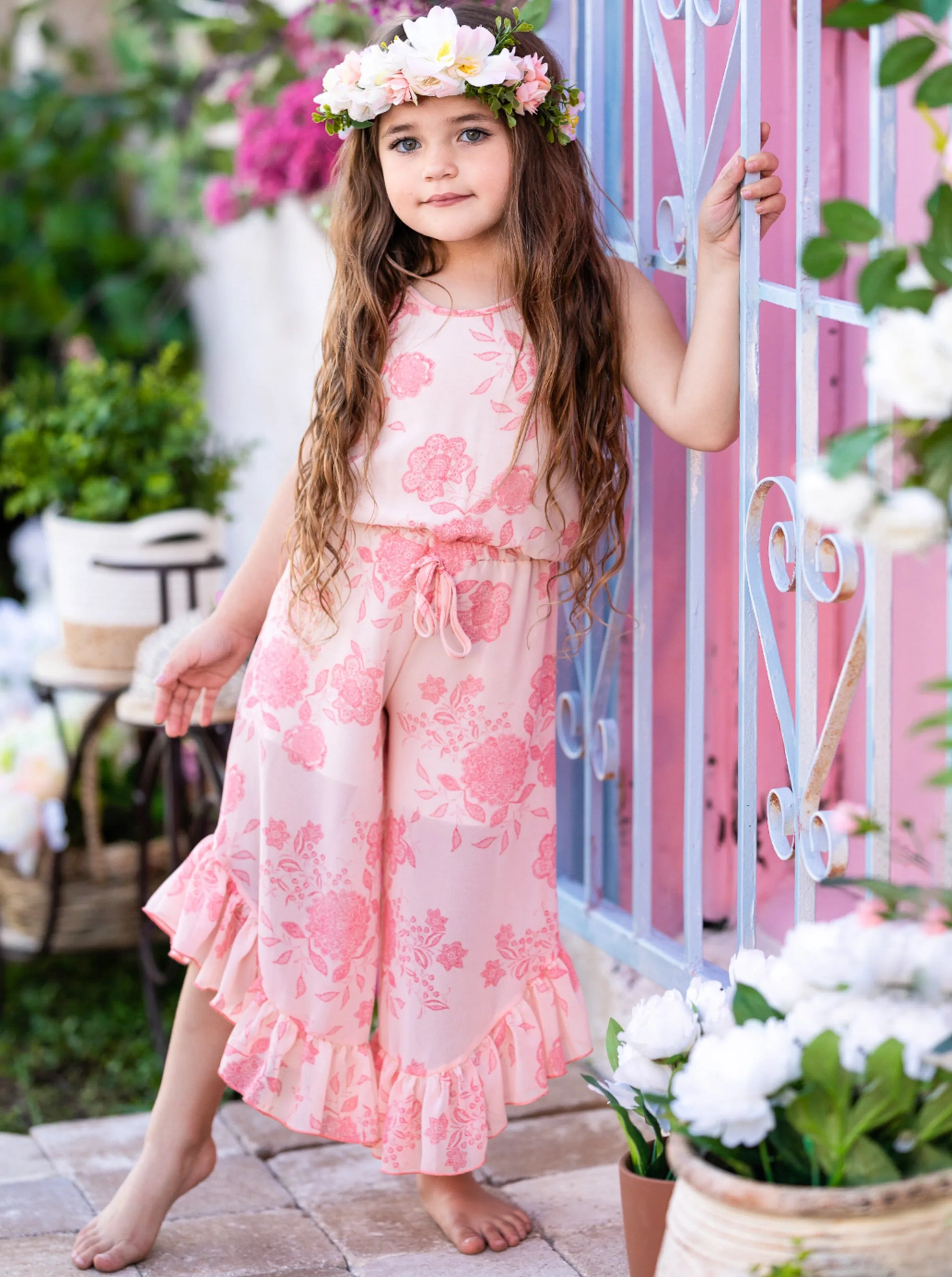 Party In Pink Ruffle Hem Jumpsuit