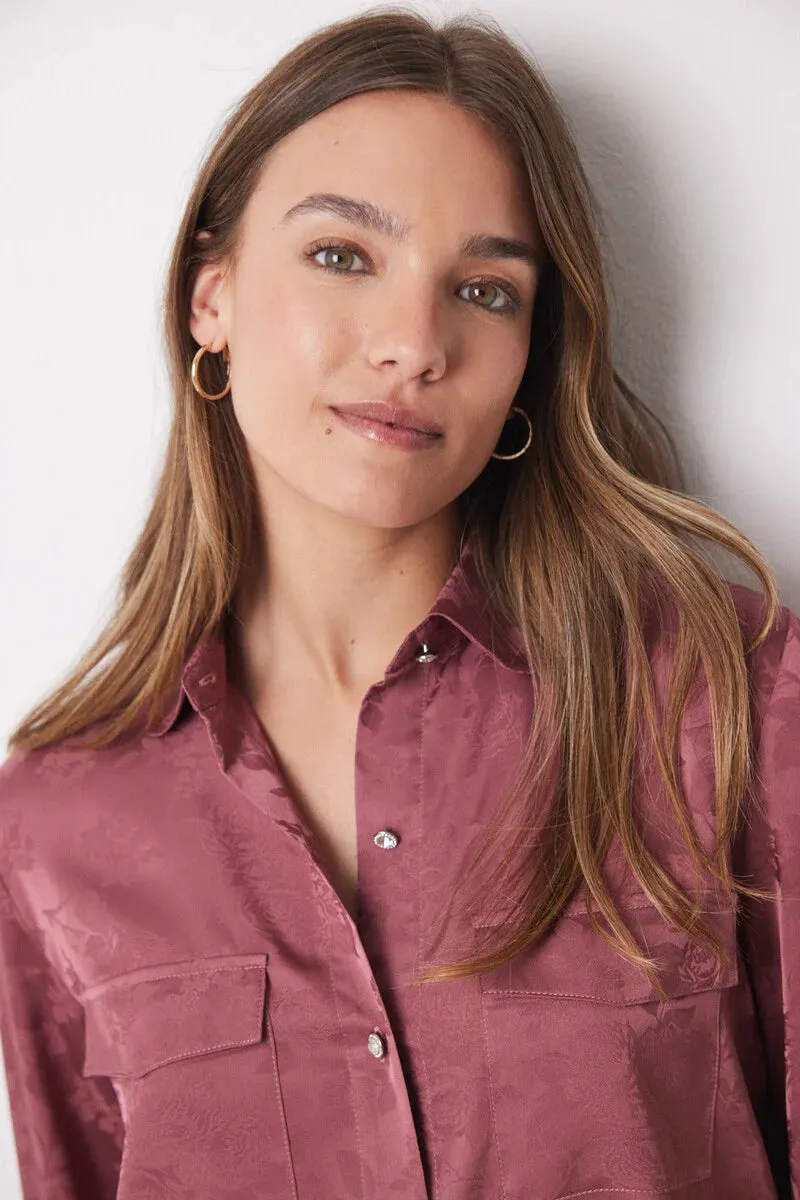 Pink satin jaquard shirt pajamas
