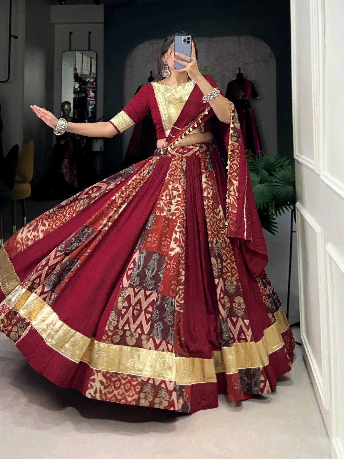 Plain And Printed  Rayon Tussar Lehenga Choli Set