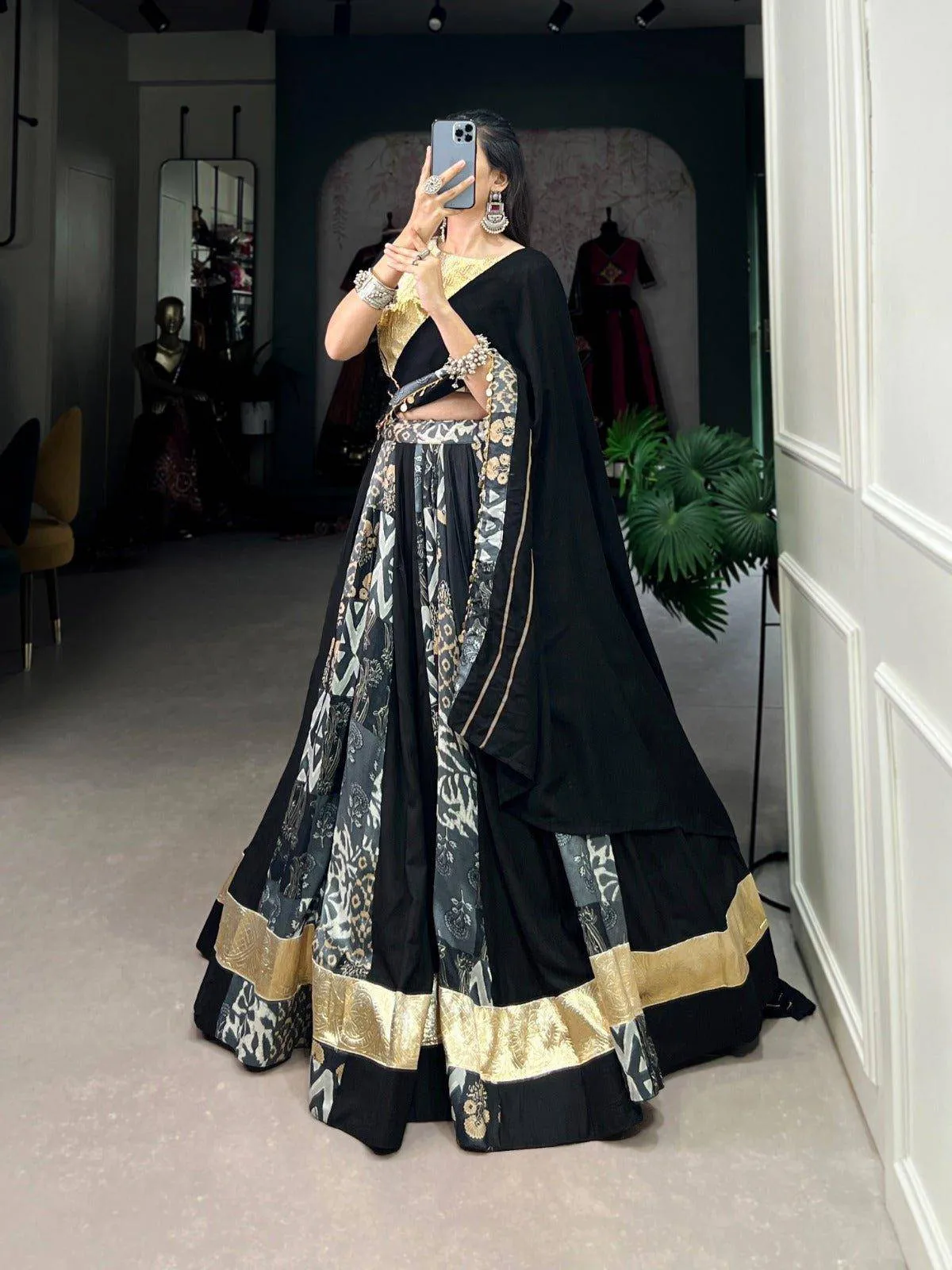 Plain And Printed  Rayon Tussar Lehenga Choli Set