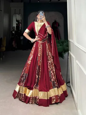 Plain And Printed  Rayon Tussar Lehenga Choli Set