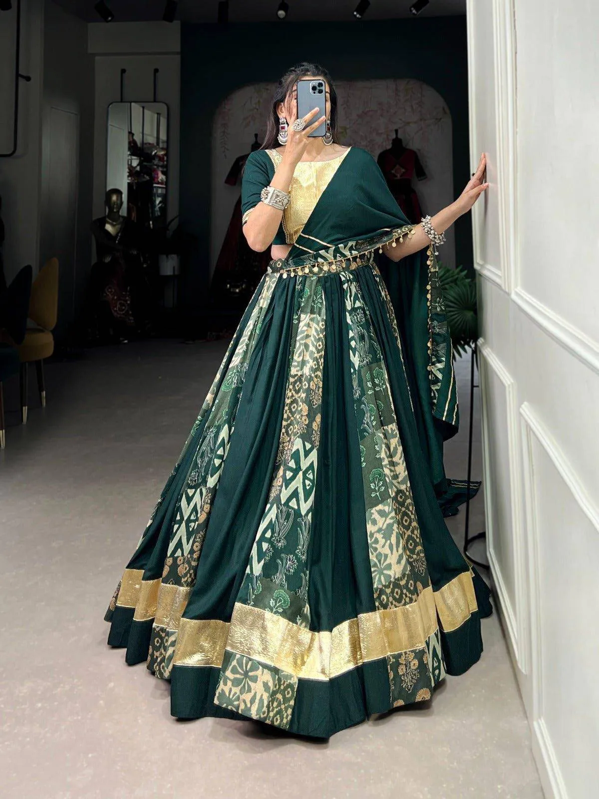 Plain And Printed  Rayon Tussar Lehenga Choli Set