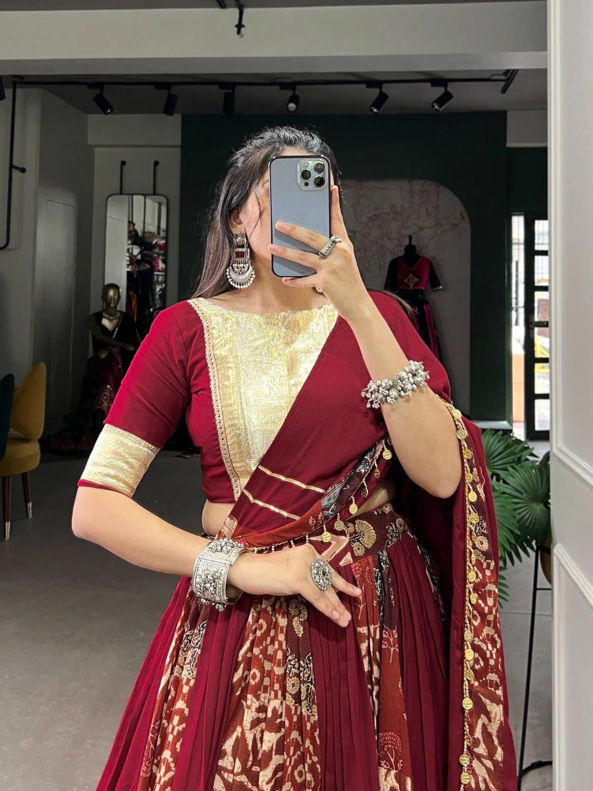 Plain And Printed  Rayon Tussar Lehenga Choli Set