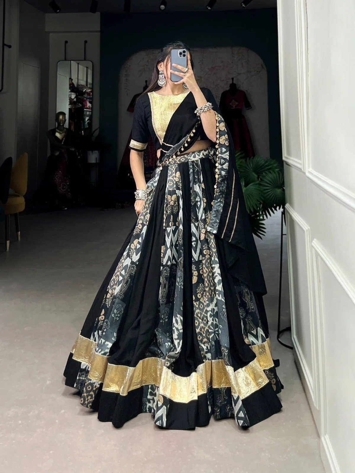 Plain And Printed  Rayon Tussar Lehenga Choli Set