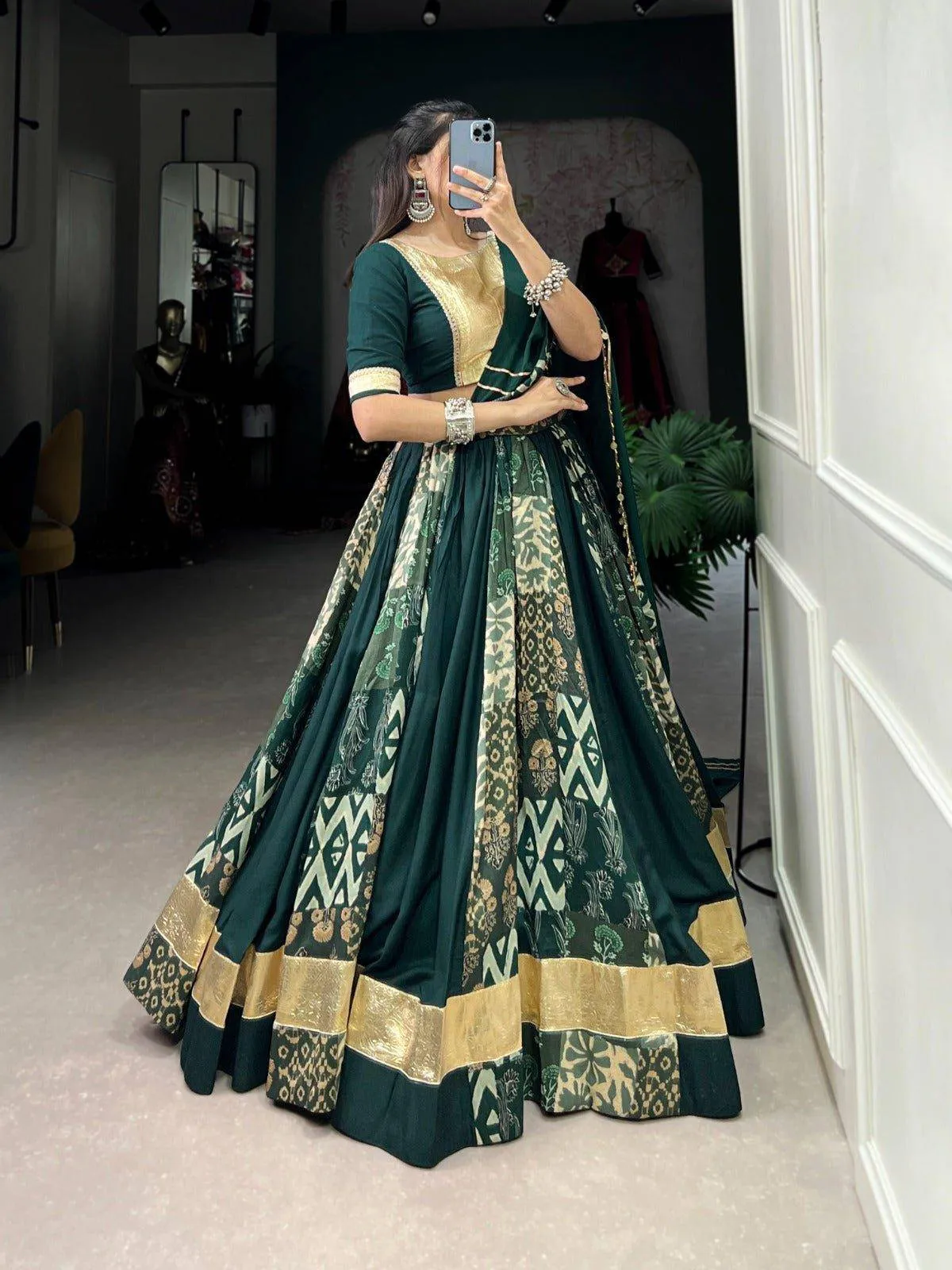 Plain And Printed  Rayon Tussar Lehenga Choli Set