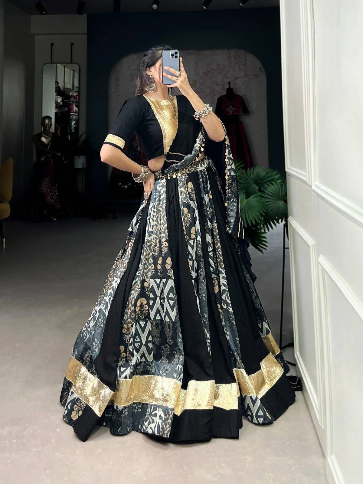 Plain And Printed  Rayon Tussar Lehenga Choli Set