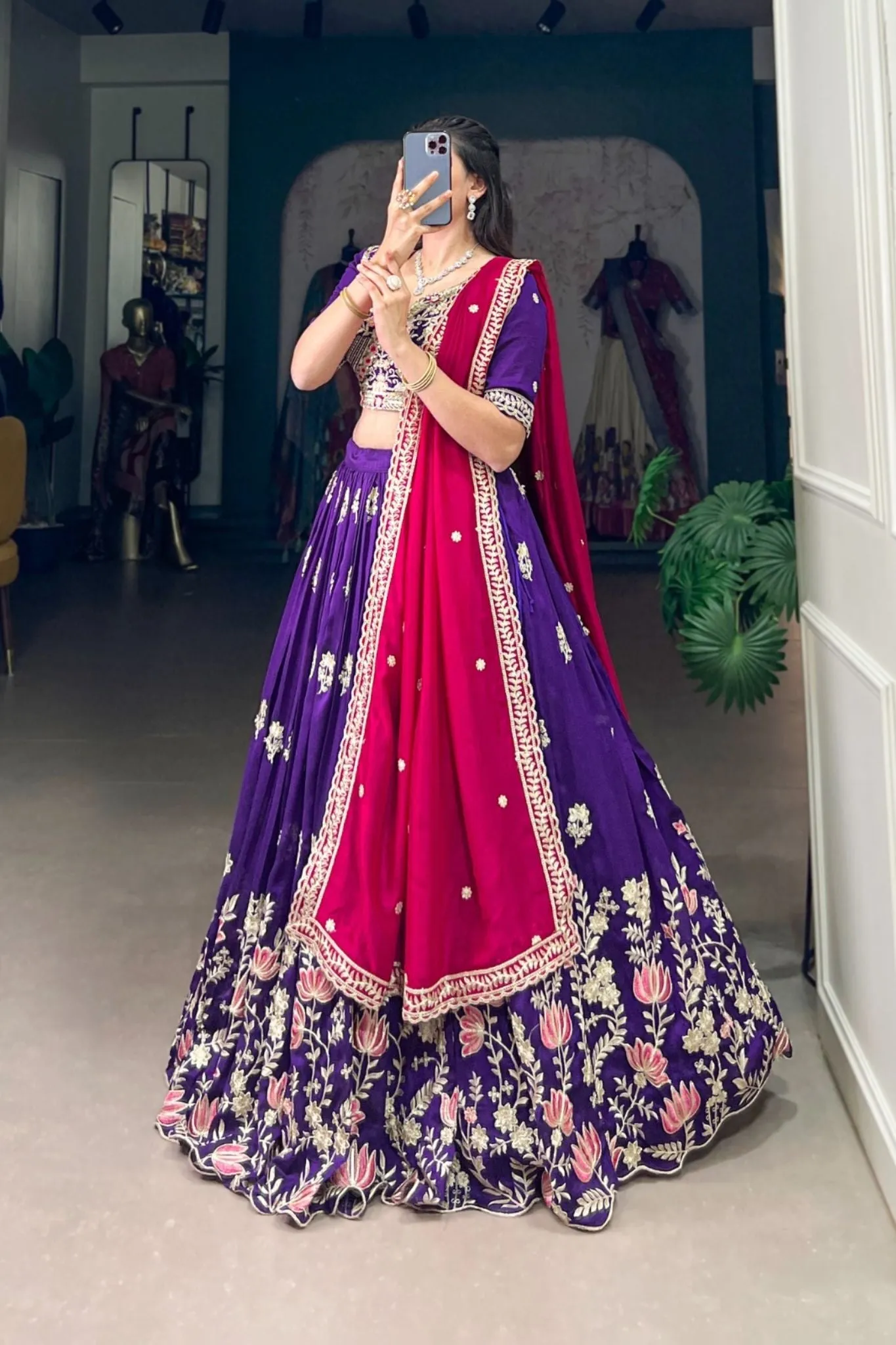 Purple Silk Elegance Sequins And Thread Embroidery Work Lehenga Choli