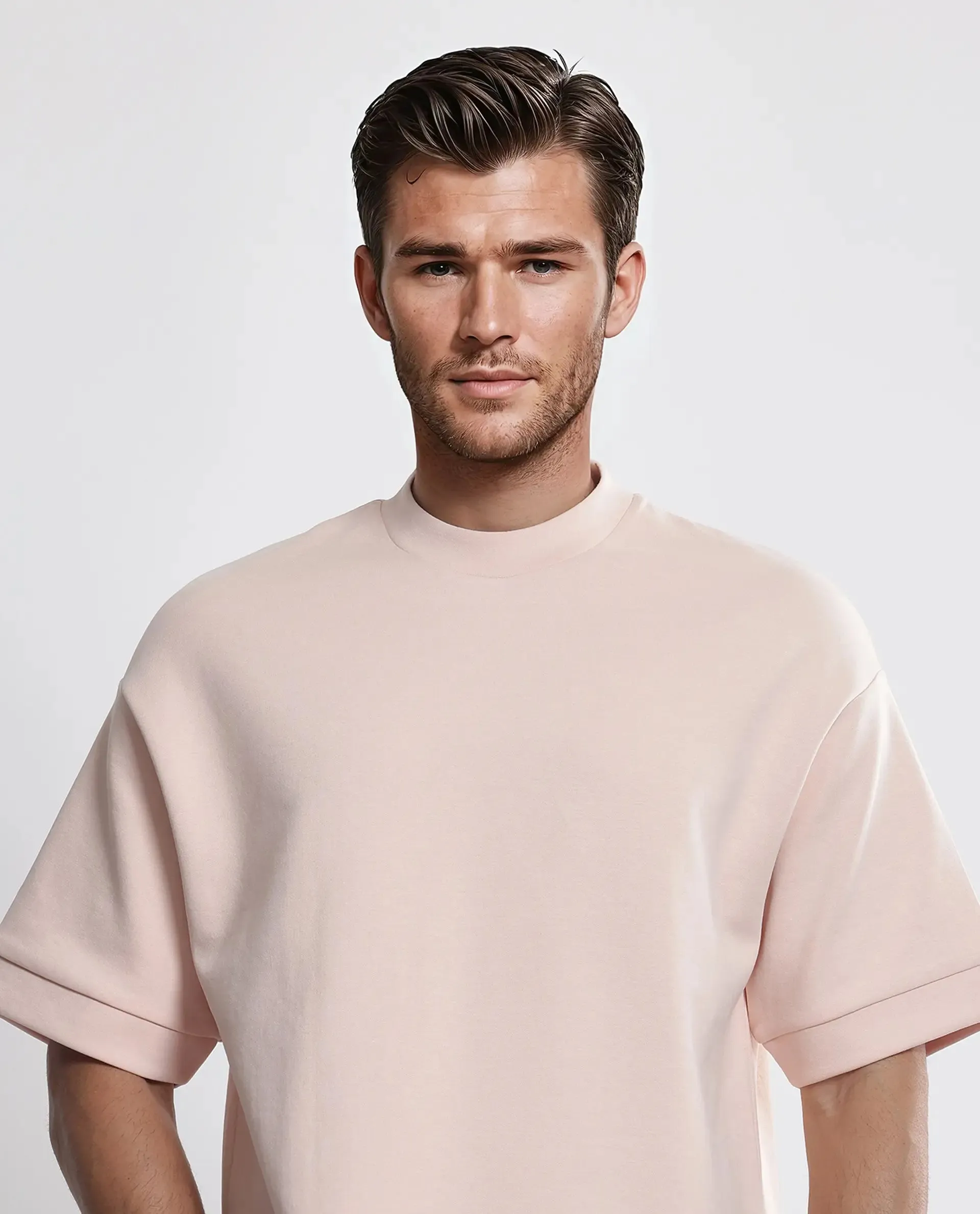Rare Rabbit Men Lauch Pastel Orange Cotton Blend Fabric Short Sleeves Crew Neck Plain T-Shirt
