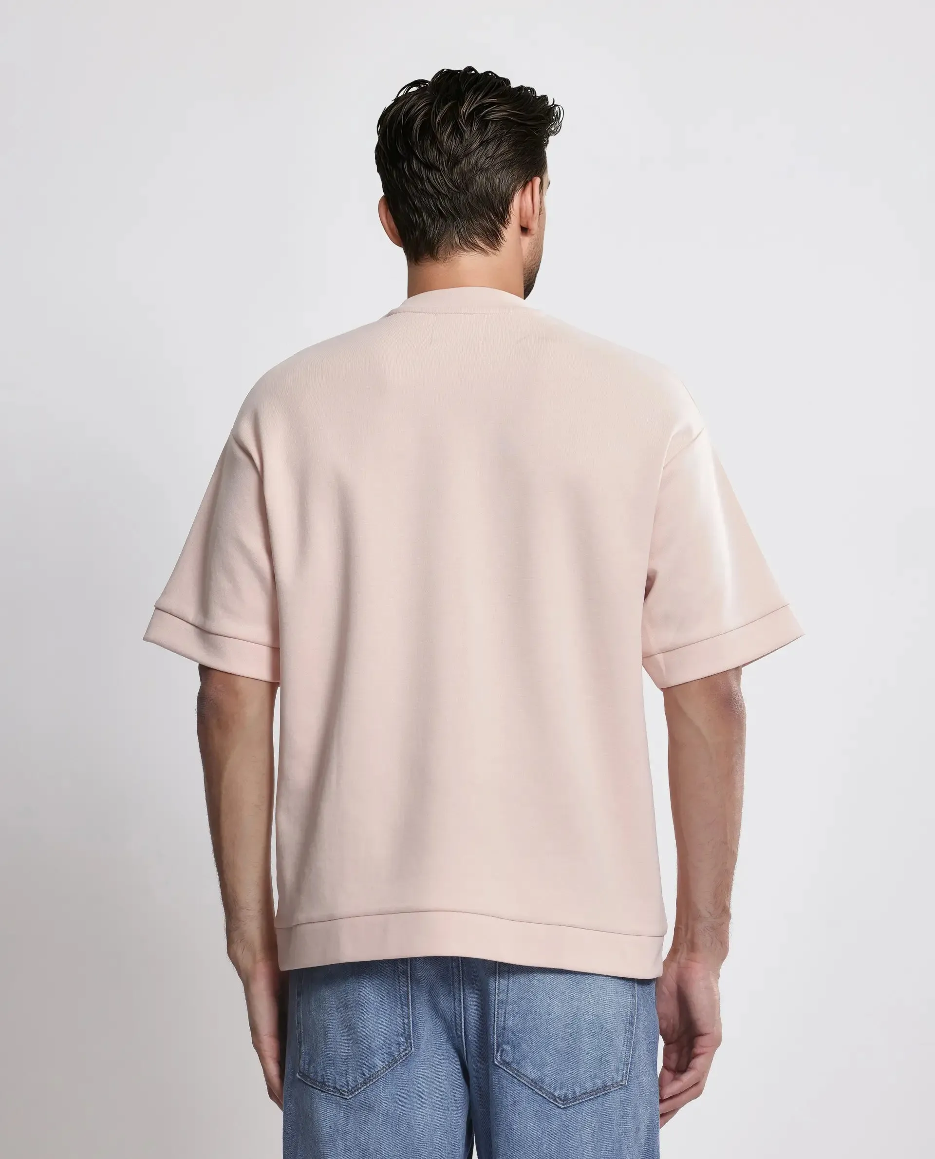 Rare Rabbit Men Lauch Pastel Orange Cotton Blend Fabric Short Sleeves Crew Neck Plain T-Shirt