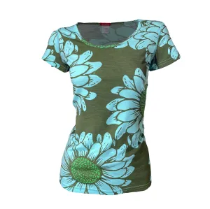 SECONDS Women's Flower Power Merino Scoop Neck Tee | Minty As