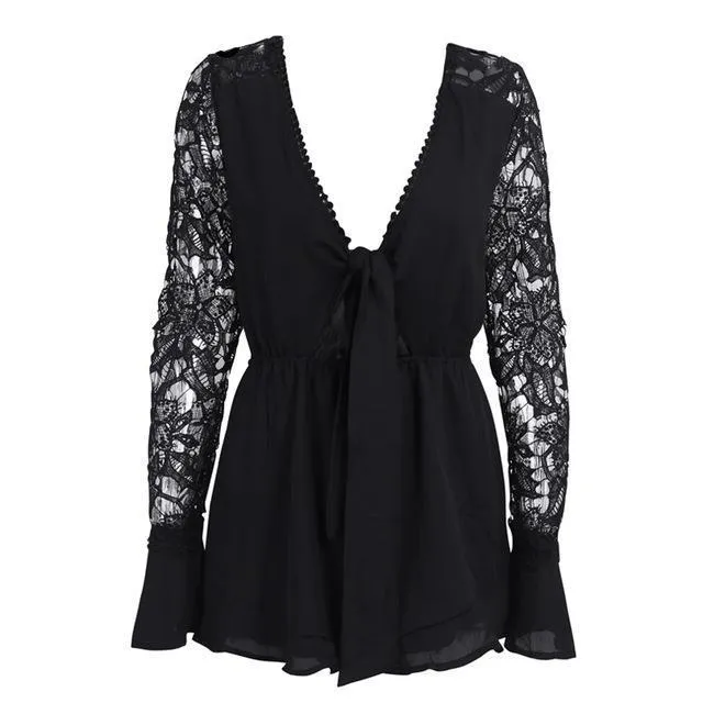 Sexy V Neck lace Summer Jumpsuit Romper