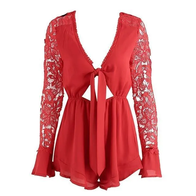 Sexy V Neck lace Summer Jumpsuit Romper