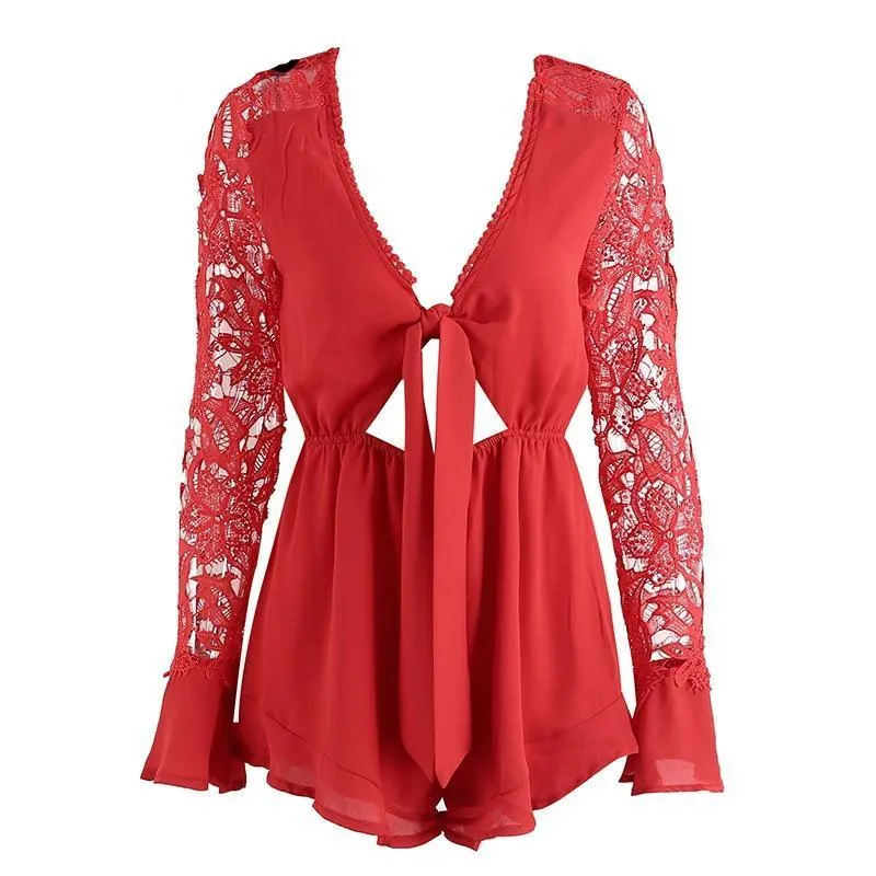 Sexy V Neck lace Summer Jumpsuit Romper