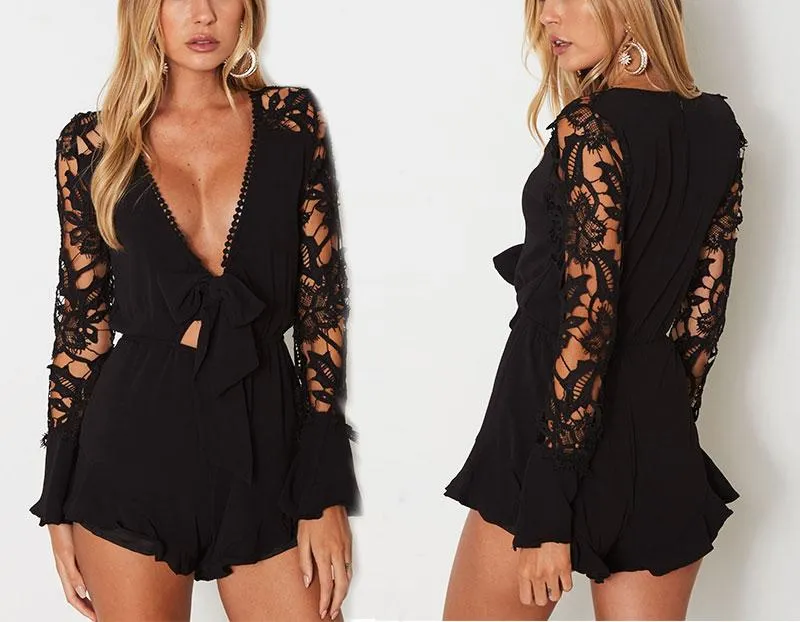 Sexy V Neck lace Summer Jumpsuit Romper