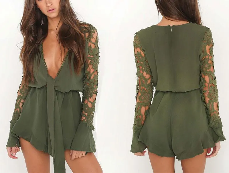 Sexy V Neck lace Summer Jumpsuit Romper