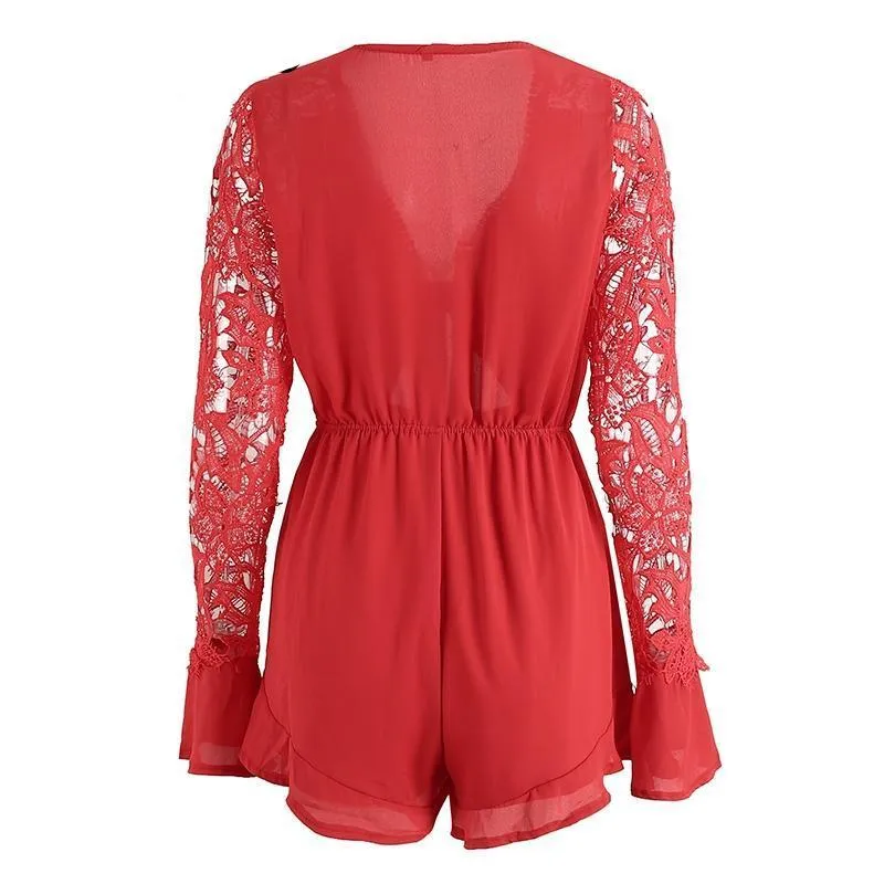 Sexy V Neck lace Summer Jumpsuit Romper