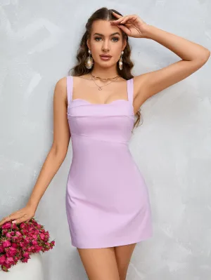 Solid Draped Collar Cami Dress