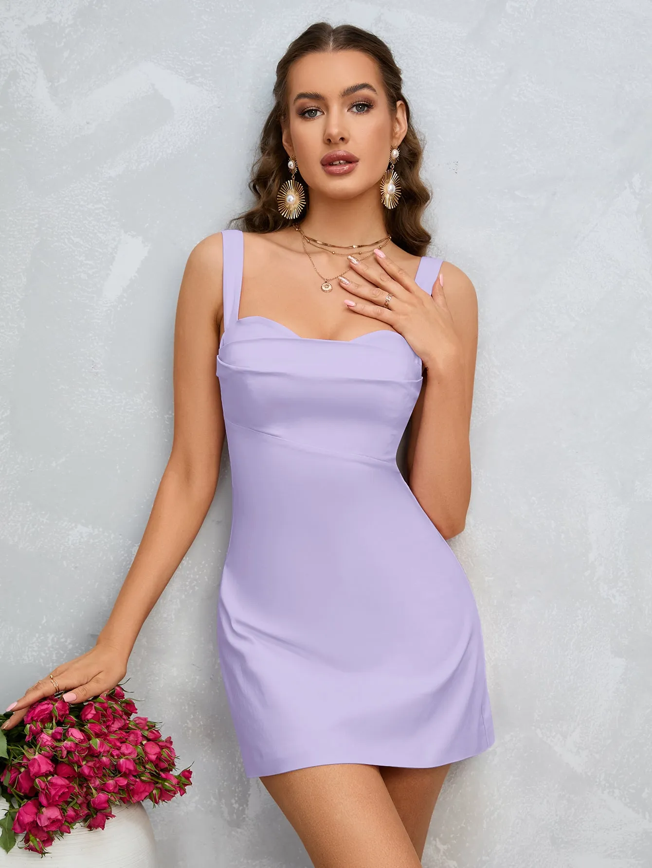 Solid Draped Collar Cami Dress