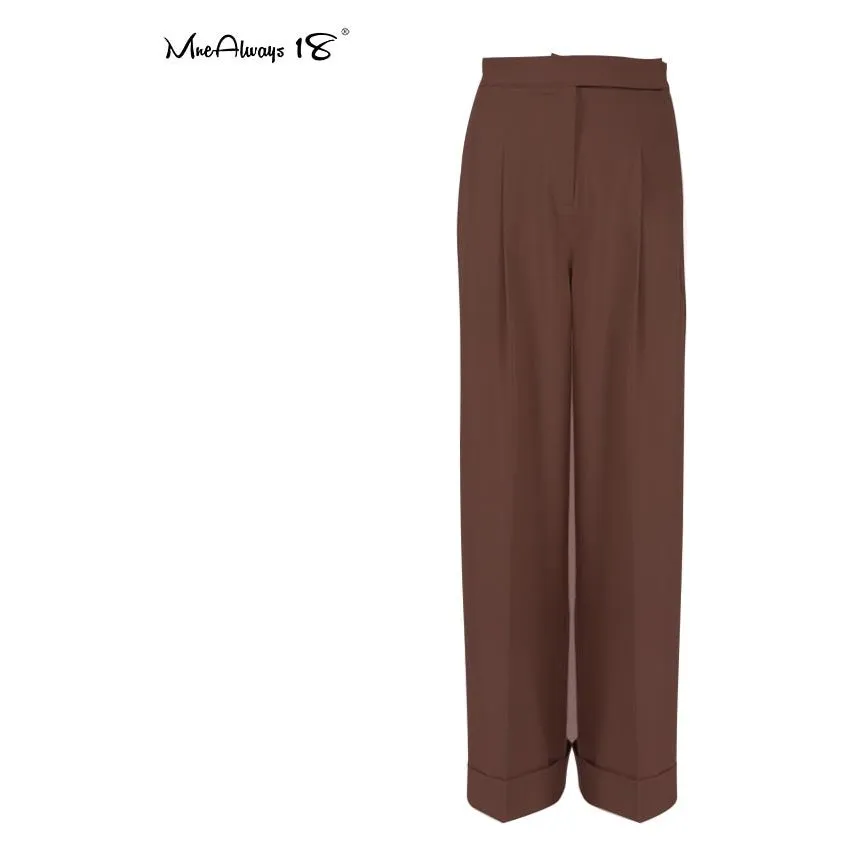 Spring Summer Black Women's Trousers High Waist Pleated Pants Pockets Wide Leg Pants Solid Colors