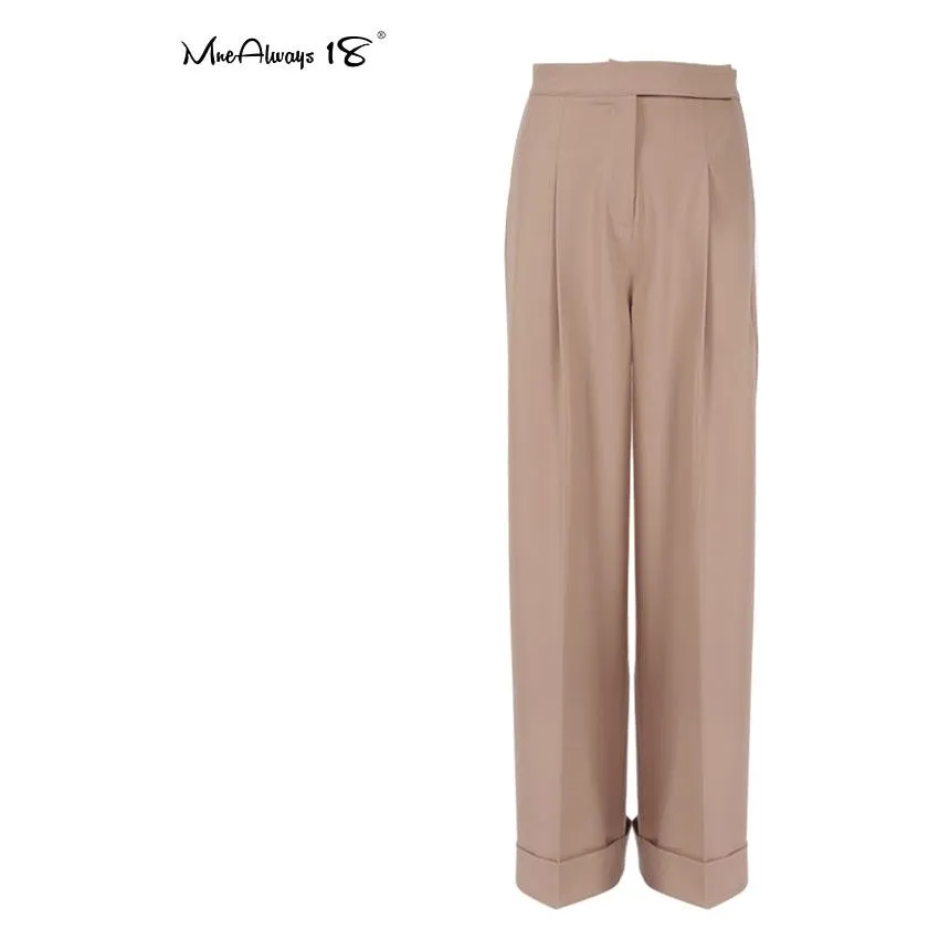 Spring Summer Black Women's Trousers High Waist Pleated Pants Pockets Wide Leg Pants Solid Colors