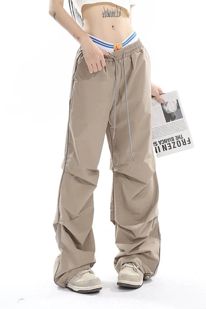 Stacia Solid Color High Waist Pleated Drawstring Straight Leg Parachute Crago Pants